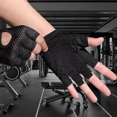 Imagem de Luvas de fitness masculinas – Luvas pretas de nylon com meio dedo para academia e ciclismo – Tamanho M
