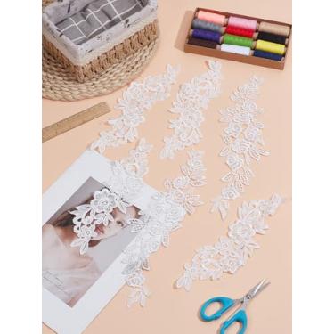 Imagem de 4 apliques de bordado de flores, aplique branco remendo de renda bordado acessórios de fantasia para roupas, mochilas, chapéu, jeans, acessórios DIY, 245 ~ 315 x 93 ~ 161 x 1,5 mm