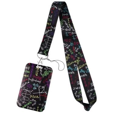 Imagem de Porta-crachá de identificação com fórmulas matemáticas, cordão nerd, etiqueta de nome, chaveiro de pescoço para professores de chaves, escola