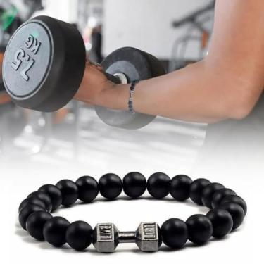 Imagem de 1 pulseira de pedra vulcânica masculina com pingente de haltere cordão de ginástica pulseiras femininas com barra fitness acessório de joias, #7, Pedras vulcânicas, Sem Pedra Preciosa