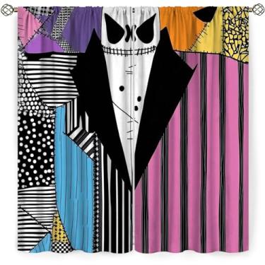 Imagem de Cortinas com tema de Halloween Nightmare para quarto, 2 painéis, privacidade proteção UV Nightmare Cortina de Natal blackout isolamento térmico, cortinas de bolso para varão para sala de estar, 106 x