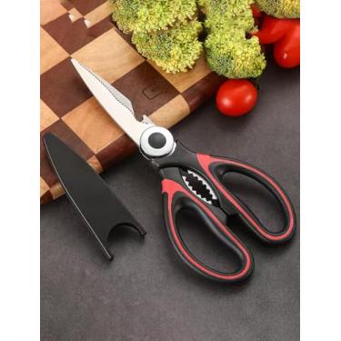 Imagem de 1 tesoura multifuncional para peixe de pato, comida, tesoura de carne de cozinha, abridor de garrafas, material de aço inoxidável, vermelho