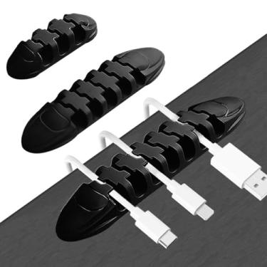 Imagem de Organizador de cabo de silicone autoadesivo, cabo de fone de ouvido, cabo de dados para celular, enrolador multifuncional de fio, suporte de cabo de parede (3 peças) preto