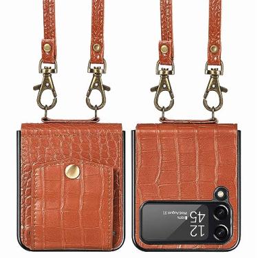 Imagem de Adequado para samsung zflip5 padrão de crocodilo cordão longo estojo para celular plugue titular do cartão capa protetora, T2, para Samsung Z Flip 5