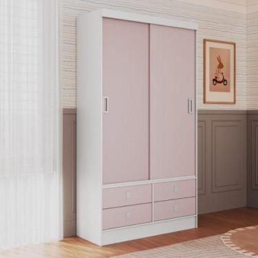 Imagem de Guarda Roupa Infantil 2 Portas de Correr 4 Gavetas Sofia Percasa, Rosa