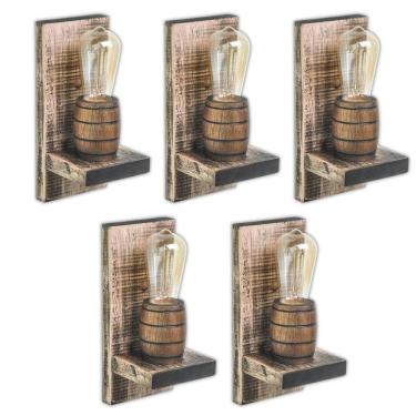 Imagem de Kit 5 Arandelas Barril Delenha Decor Madeira Maciça Rústico