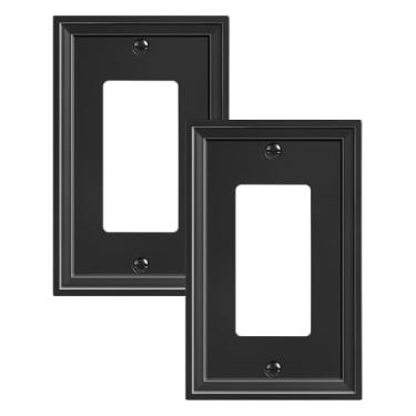 Imagem de TREEWELL Pacote com 2 placas decorativas para tomadas, placas decorativas pretas para interruptores e tampas de tomada, placas de parede de fibra de bambu natural para tomadas elétricas, receptáculo