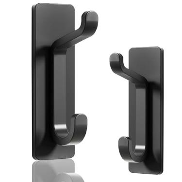 Imagem de Ganchos de parede para casaco e toalha, gancho de porta adesivo de 5,8 kg, adesivo preto, pacote com 2, sem necessidade de perfuração, fixação forte para pendurar casacos, toalhas, chaves, bolsas