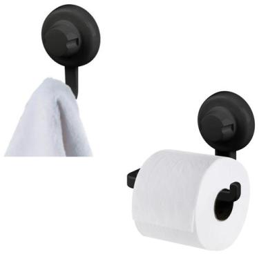 Imagem de Kit Banheiro Suporte Porta Papel Higiênico Gancho Cabide Multiuso Vent