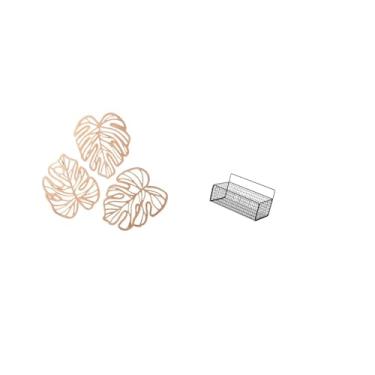 Imagem de Fenteer Decoração Criativa de Parede em Madeira com Folhas de Palmeira E Prateleiras Flutuantes em Arame Metálico para Banheiro, Cozinha E Sala de Estar com T