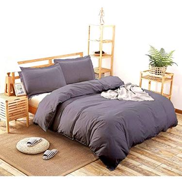 Imagem de Conjunto de capa de edredom simples de 3 peças 800 fios, 100% algodão egípcio com zíper e laços nos cantos, tamanho king (266 x 234 cm), conjunto de capa de edredom clássico estilo simples (1 capa de