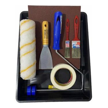 Imagem de Kit Pintura De Parede Rolo Lã Com Fita Crepe E Pincel 7 Peças - Tigre