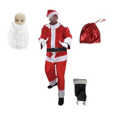 Imagem de Fantasia Natal Roupa Papai Noel Adulto Cetim c/ 7 Peças - Fest Island