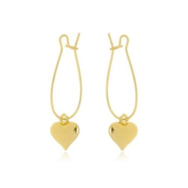 Imagem de Brinco Coração Pendurado Banhado A Ouro 18K - Mariah Store Semijoias