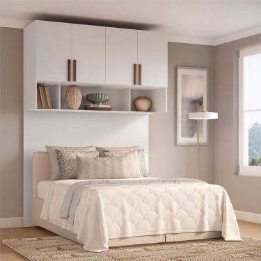 Imagem de Guarda-Roupa Modulado Aéreo com Cabeceira Altezza Trend 4 Portas Branco 150 cm