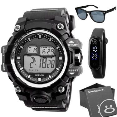 Imagem de Caixa + Oculos Proteção Uv + Relogio Prova Dagua Digital Cronometro Grande Presente Esportivo Preto