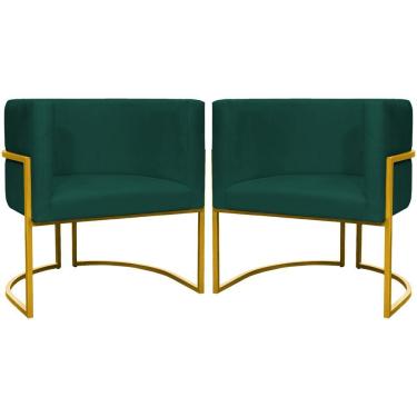 Imagem de Kit 2 Poltronas Cadeira Para Sala De Luna Suede Cores Base Dourada - Verde, Suede