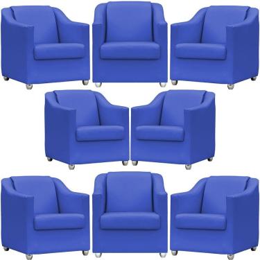 Imagem de Kit 8 Poltronas Mila Corino Cores Pé De Plástico Cromado - Azul-royal Corino