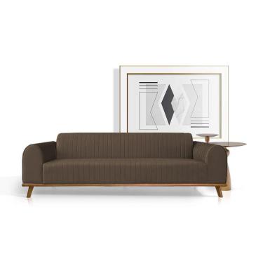 Imagem de Sofá Living átila 2,10m Em Veludo Marrom Base Madeira Maciça