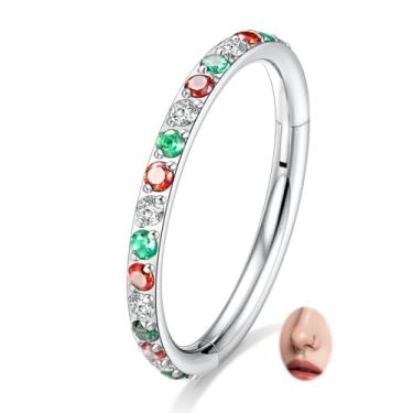 Imagem de FUNLMO Piercing de nariz argola septo concha hélice daith torre tragus cartilagem piercing joia 316L aço cirúrgico Natal cubo colorido zircão, Aço inoxidável, Zircônia cúbica