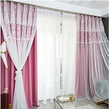 Imagem de Cortina blackout bege, com painel de tule branco transparente, prega lápis de camada dupla, renda de voile macio, painéis sólidos, cortinas forradas com isolamento térmico, para sala de estar, quarto