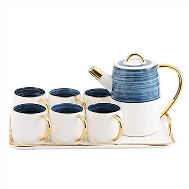 Imagem de Conjunto de chá de porcelana britânica para adultos, 1 bule de chá, conjunto de 6 xícaras de café com bandeja
