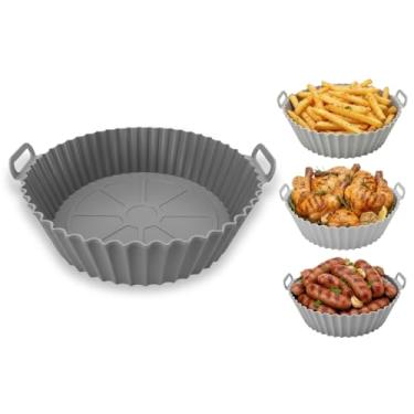 Imagem de - Forma de Silicone para Air Fryer Redonda 20cm – Cesto Antiaderente Reutilizável com Alças