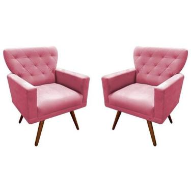 Imagem de Kit 2 Poltronas Decorativa Aurora Suede Rosa Pés Madeira Mz Decor - Ma