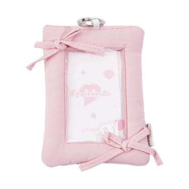 Imagem de NICENEEDED Chaveiro Kpop com porta-cartões fotográficos, laço rosa, porta-cartões, porta-crachás, capas protetoras para fotos com pingente