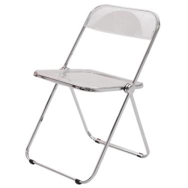 Imagem de LULUMAIC Cadeira de jantar dobrável de acrílico transparente com pernas galvanizadas prateadas, móveis modernos para loja de roupas, fotografia, maquiagem, assentos de sala de estar