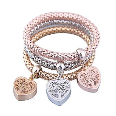 Imagem de 3 peças multicamadas cristal strass contas corrente de milho amor coração árvore da vida conjunto de pulseiras para mulheres menina adolescente borboleta elástica animal pulseira amizade jóias , Metal Strass, Strass