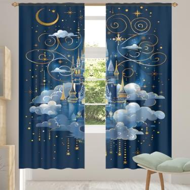 Imagem de 2 conjuntos de painéis cortinas transparentes castelo lua galáxia cortinas transparentes arejadas com filtro leve painéis de cortina leve cortina de porta janela para sala de estar, quarto, jantar