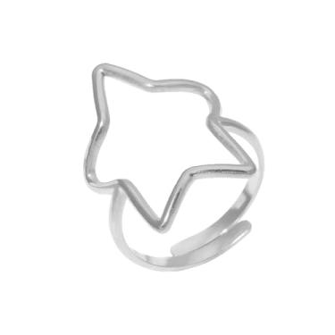 Imagem de OIDIMS Aliança de casamento vazada com estrelas da sorte, para mulheres, ajustável, empilhável, anel de dedo articulado, aço inoxidável, minimalista, ajuste confortável, boa sorte, amizade, joia de