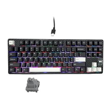 Imagem de Teclado feminino F87 preto 75% com roda de rolagem de volume, teclado mecânico para jogos, teclados personalizados com teclas PBT, estabilizador pré-lubrificado para Mac/Win, retroiluminado RGB, WOB