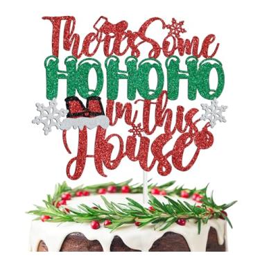 Imagem de There's Some Ho Ho Ho in This House Cake Topper, Funny Christmas Cake Decorations, Winter Holiday Festival Family Friends Housewarming Celebration Party Supplies, Red & Green Glitter