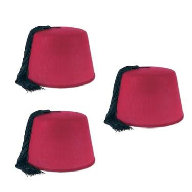 Imagem de Beistle 3 peças de chapéus Fez de feltro, tamanho único, vermelho/preto