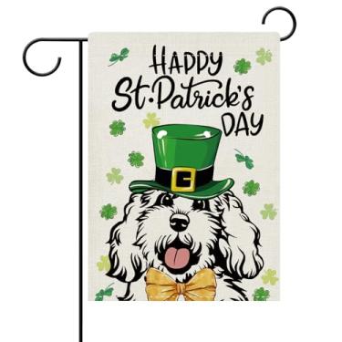 Imagem de Dyrenson Bandeira decorativa de jardim para cães Goldendoodle Dia de São Patrício, trevo da sorte, jardim externo, decoração de casa, dono de animais de estimação, presente para amantes, serapilheira