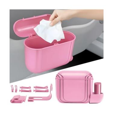 Imagem de Sandfren Lixeira de carro com tampa, mini lata de lixo de veículo à prova de vazamento com 1 rolo de sacos de lixo, recipiente de lixo automotivo multiuso e organizador de armazenamento, universal