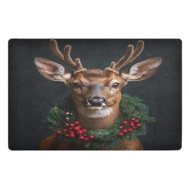 Imagem de STAYTOP Tapete de porta de alce de Natal para entrada externa 81 x 50 cm, tapete de boas-vindas ao ar livre/interno, tapetes de banho fofos, capacho frontal antiderrapante para entrada, pátio, áreas