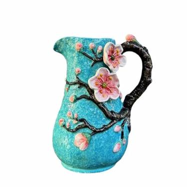Imagem de FORLONG Jarro de vaso de flor de damasco pintado à mão de cerâmica com mão, suporte de buquê de decoração de casa - 25 cm de altura