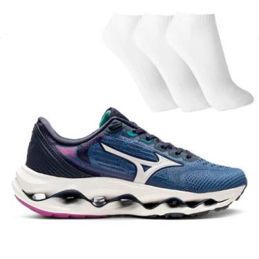 Imagem de Tênis Mizuno Wave Legend 4 Feminino + 3 Pares de Meias, 34, Marinho, L
