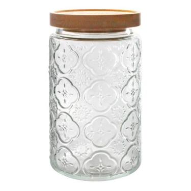 Imagem de Pote De Vidro Flores Hermético 1000ml Com Tampa De Bambu Luxo - Lanty