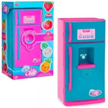 Imagem de Geladeira brinquedo, simula cozinha infantil, acessorios inclusos, sons e luzes, colorida, divertida, desmontavel, compacta.
