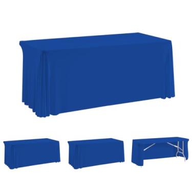 Imagem de HAORUI Saias de mesa abertas nas costas, pacote com 4 roupas de mesa retangulares resistentes a rugas, capa de mesa elástica com babados para banquetes, casamentos, festas (1,8 m azul royal)