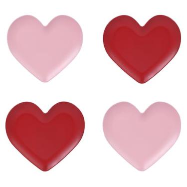 Imagem de Conjunto de 4 pratos de jantar em forma de coração de melamina de 26,4 cm – Louça rosa e vermelha do Dia dos Namorados, utensílios de mesa românticos para casais, casamento, festa, presente