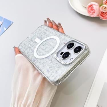 Imagem de SAKULLO Capa para iPhone 15 Pro Max transparente com glitter, capa magnética brilhante compatível com Magsafe, transparente, à prova de choque, proteção resistente para meninas e mulheres de 6,7