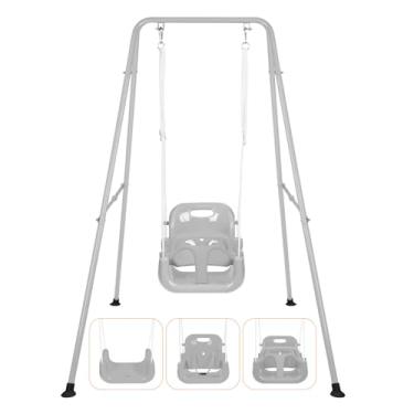 Imagem de 3-in-1 Toddler Swing Set, Foldable Baby Swing with Stand, Indoor & Outdoor Kids Swings Sets, Multifunctional Swings for Home Backyard, Easy to Install and Store (Gray)