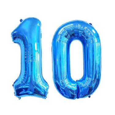 Imagem de GFIURNJVVBJH Balão gigante de 10 números, número 81 cm para decoração de festa de aniversário de 10 anos, casamento, formatura, celebração, festa, azul, 10