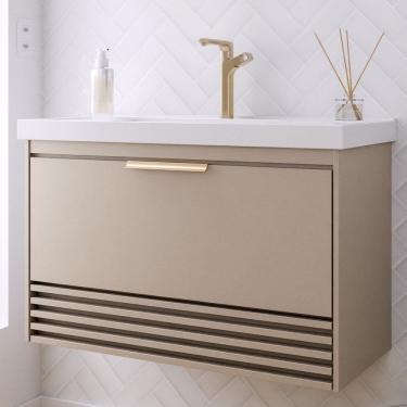 Imagem de Gabinete para Banheiro 80cm com 1 Porta 1 Gaveta e Cuba de Embutir Paraty Cappuccino