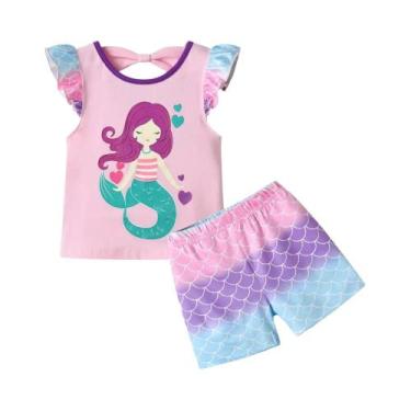 Imagem de Conjuntos De Roupas De Verão Para Meninas 2PCS Camisetas Com Mangas Vo